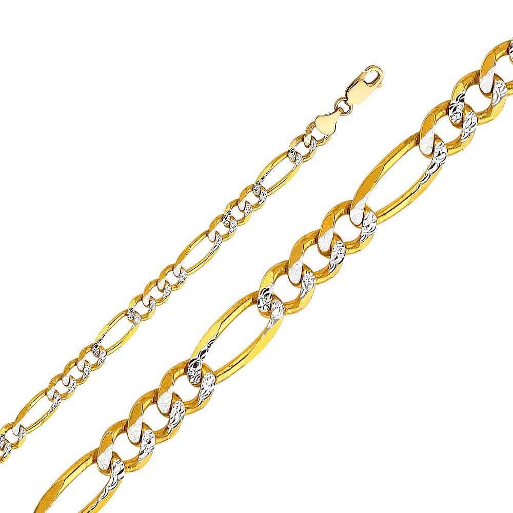 14K Yellow Gold 6.9mm Lobster Figaro 3? WP Regualar Link Chain With Spring Clasp Closure