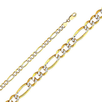 14K Yellow Gold 6.9mm Lobster Figaro 3+1 WP Regualar Link Chain With Spring Clasp Closure