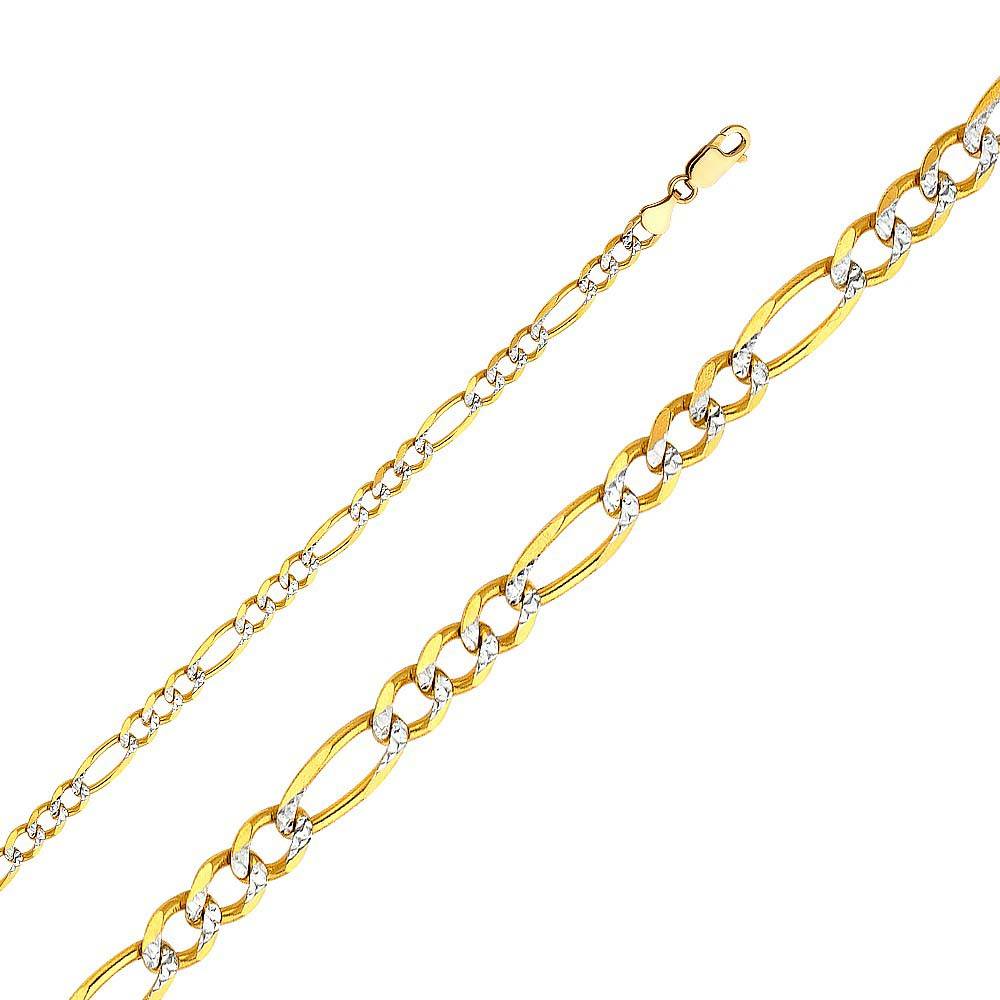 14K Yellow Gold 4.7mm Lobster Figaro 3? WP Regualar Link Chain With Spring Clasp Closure