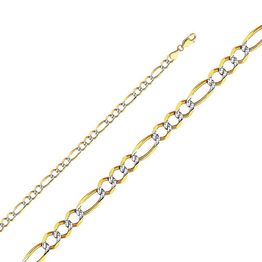 14K Yellow Gold 4.7mm Lobster Figaro 3? WP Open Light Link Chain With Spring Clasp Closure