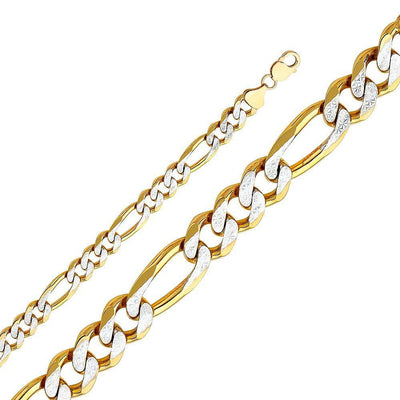 14K Yellow Gold 11.3mm Lobster Figaro 3+1 WP Regular Link Chain With Spring Clasp Closure
