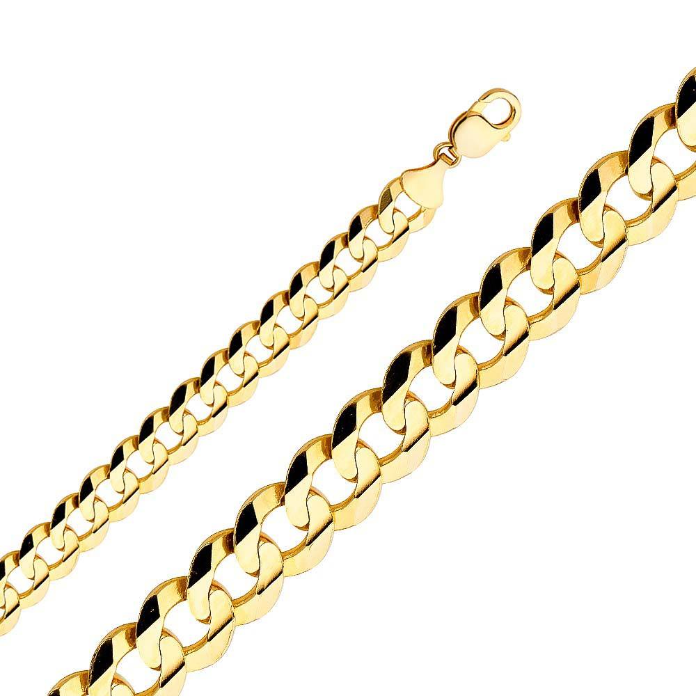 14K Yellow Gold 14mm Cuban Concave Regular Link Chain With Spring Clasp Closure