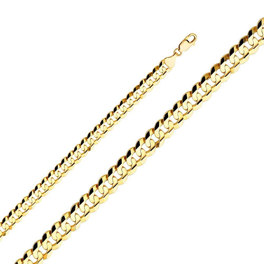 14K Yellow Gold 9.8mm Cuban Concave Regular Link Chain With Spring Clasp Closure