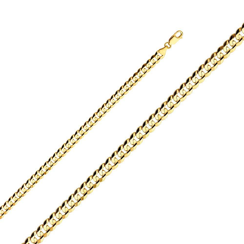 14K Yellow Gold 6.9mm Cuban Concave Regular Link Chain With Spring Clasp Closure