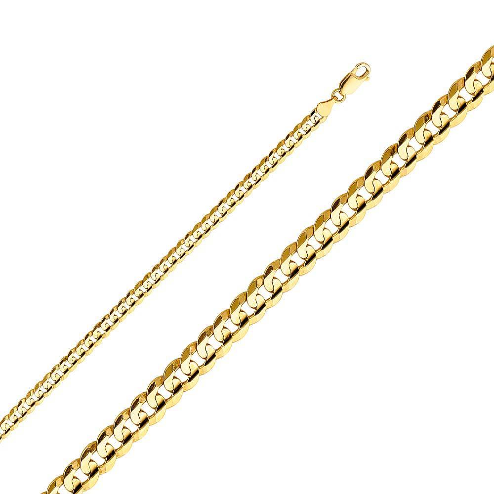 14K Yellow Gold 4.8mm Cuban Concave Regular Link Chain With Spring Clasp Closure
