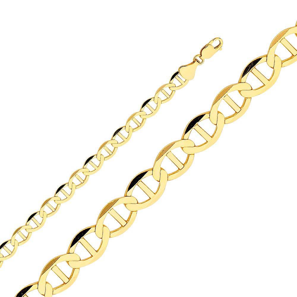 14K Yellow Gold 7.7mm Lobster Flat Mariner Link Chain With Spring Clasp Closure