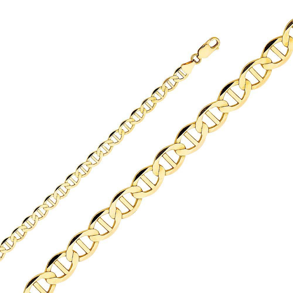 14K Yellow Gold 6.5mm Lobster Flat Mariner Link Chain With Spring Clasp Closure