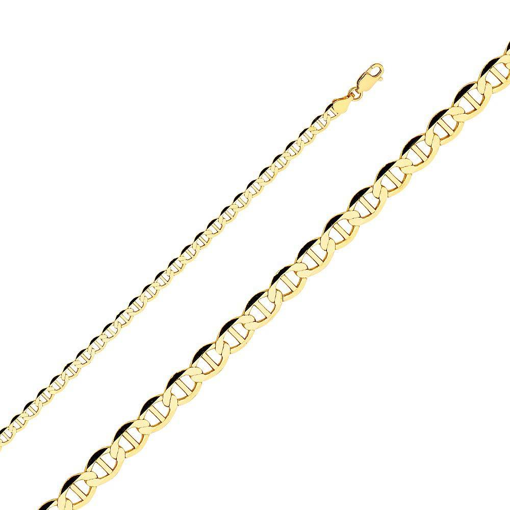 14K Yellow Gold 4.4mm Lobster Flat Mariner Link Chain With Spring Clasp Closure