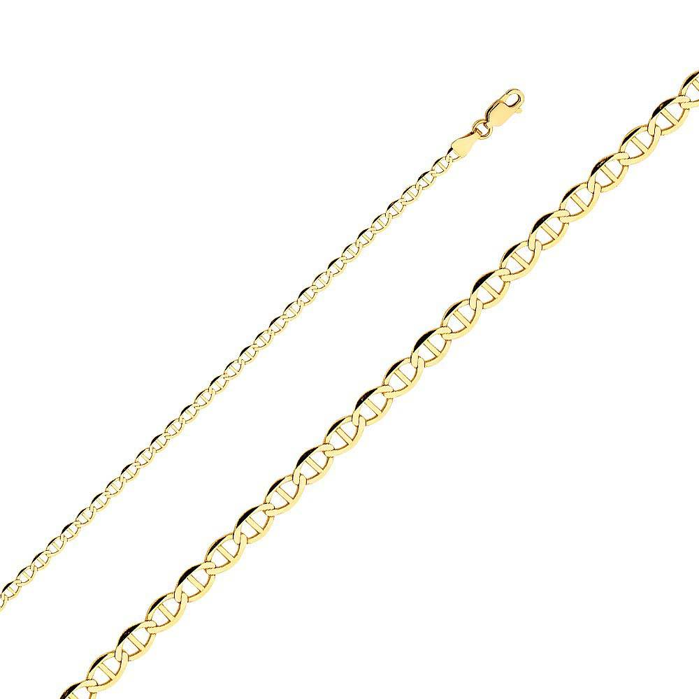 14K Yellow Gold 3.4mm Lobster Flat Mariner Link Chain With Spring Clasp Closure