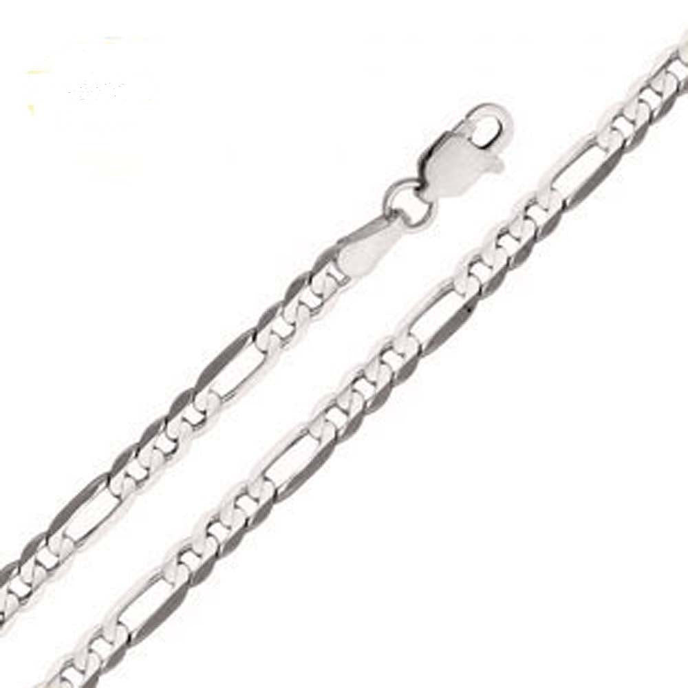 14K White Gold 4mm Lobster Figaro 3+1 Concave Regular Link Chain With Spring Clasp Closure