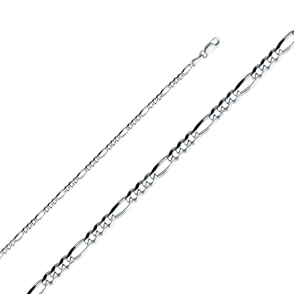 14K White Gold 3.1mm Lobster Figaro 3? Concave Regular Link Chain With Spring Clasp Closure