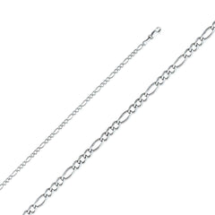 14K White Gold 2.7mm Lobster Figaro 3+1 Concave Regular Link Chain With Spring Clasp Closure