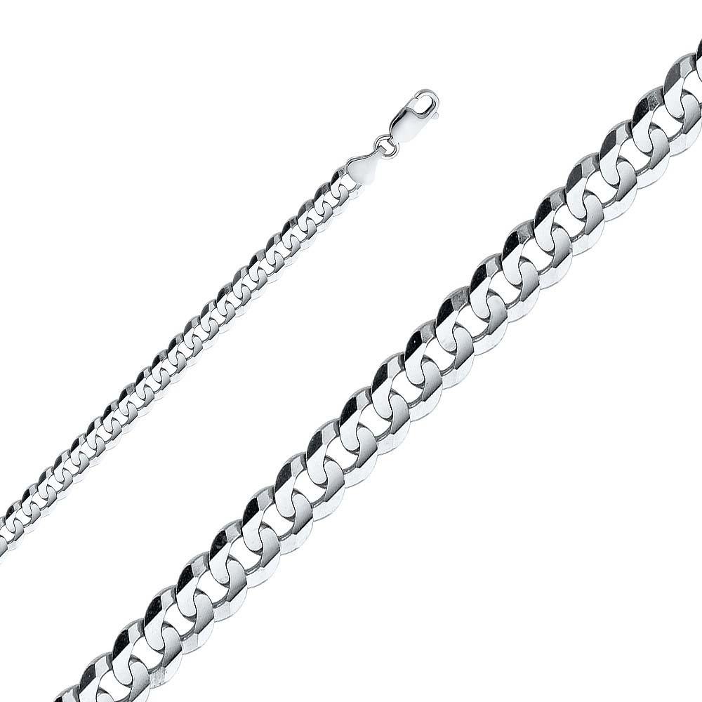 14K White Gold 6.9mm Lobster Figaro 3? Cuban Concave Regular Link Chain With Spring Clasp Closure