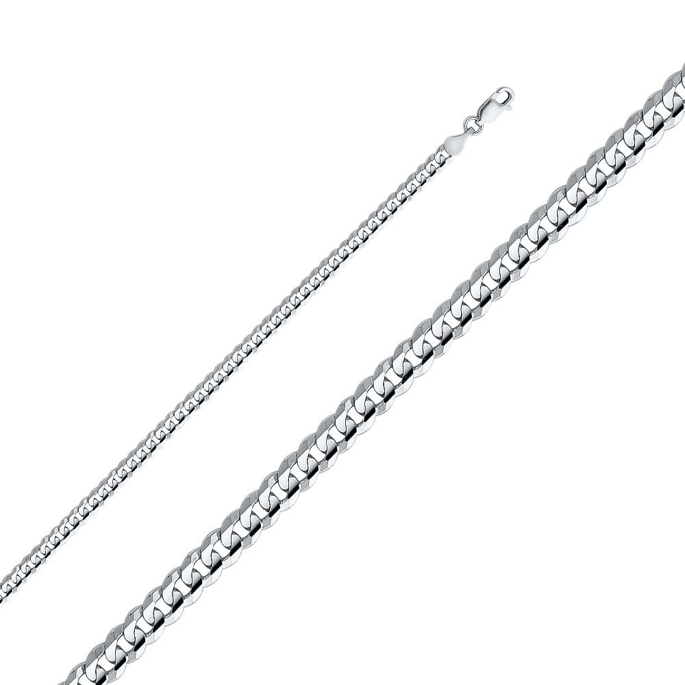 14K White Gold 4mm Lobster Figaro 3+1 Cuban Concave Regular Link Chain With Spring Clasp Closure