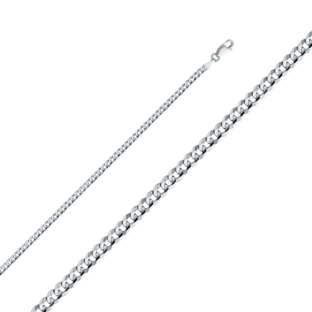 14K White Gold 3.1mm Lobster Figaro 3? Cuban Concave Regular Link Chain With Spring Clasp Closure