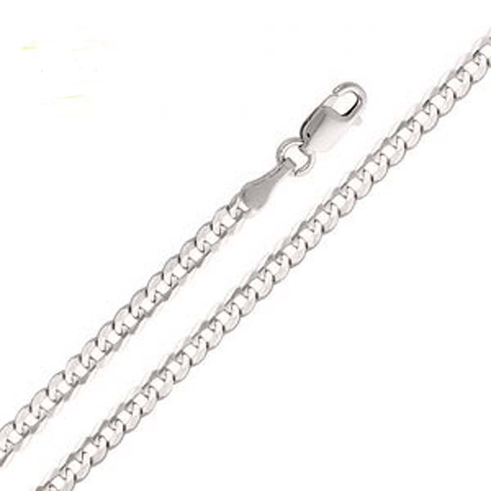 14K White Gold 2.7mm Lobster Figaro 3? Cuban Concave Regular Link Chain With Spring Clasp Closure