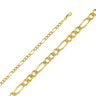 14K Yellow Gold 4.7mm Lobster Figaro 3+1 Regular Link Chain With Spring Clasp Closure