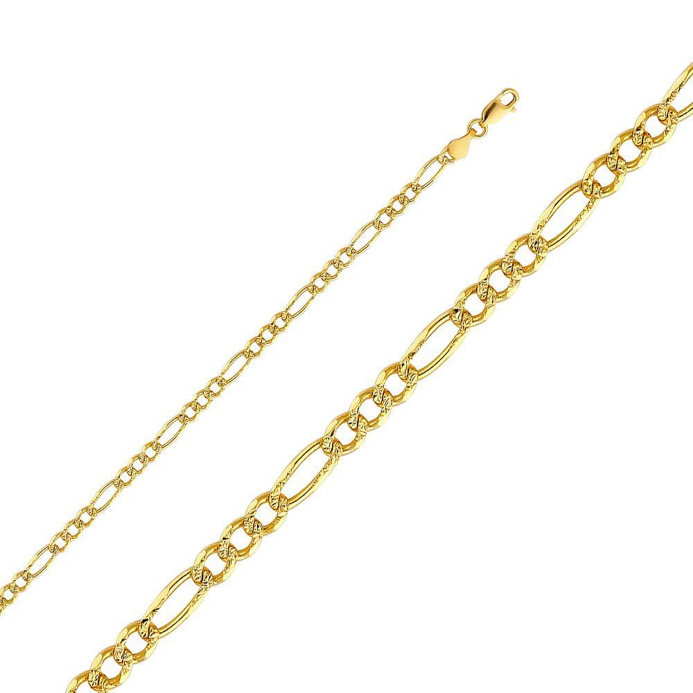 14K Yellow Gold 4mm Lobster Figaro 3? Regular Link Chain With Spring Clasp Closure