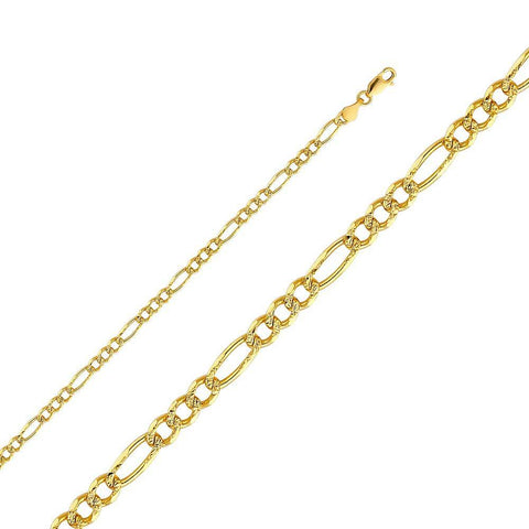 14K Yellow Gold 4mm Lobster Figaro 3+1 Regular Link Chain With Spring Clasp Closure