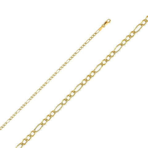 14K Yellow Gold 2.7mm Lobster Figaro 3+1 Regular Link Chain With Spring Clasp Closure