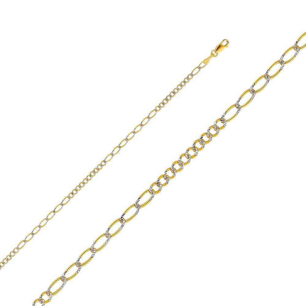 14K Yellow Gold 2.6mm Lobster Figaro 10+7 Assorted WP Link Chain With Spring Clasp Closure