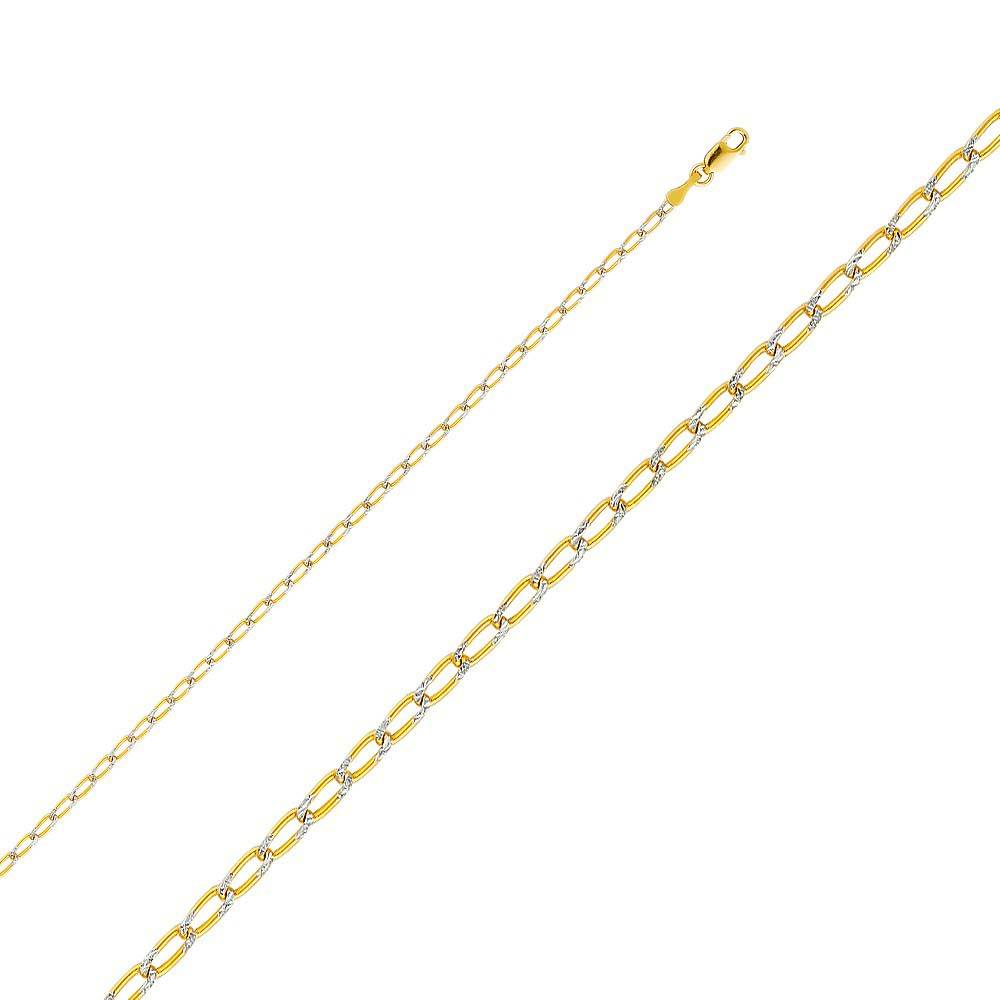 14K Yellow Gold 2.2mm Lobster Open Figaro 1/1 Assorted WP Link Chain With Spring Clasp Closure