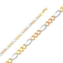 Load image into Gallery viewer, 14K Gold with Tri Color 5.5mm Lobster Figaro 3+1 Concave Regular Link Chain With Spring Clasp Closure - silverdepot