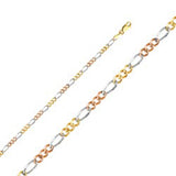 14K Gold with Tri Color 3.7mm Lobster Figaro 3? Concave Regular Link Chain With Spring Clasp Closure