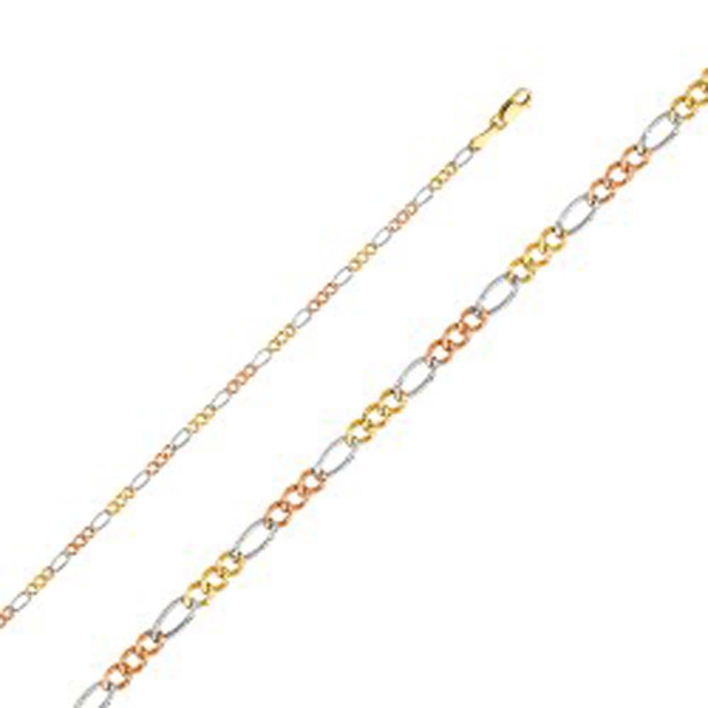 14K Gold with Tri Color 2.6mm Lobster Figaro 3? Concave Regular Link Chain With Spring Clasp Closure - silverdepot