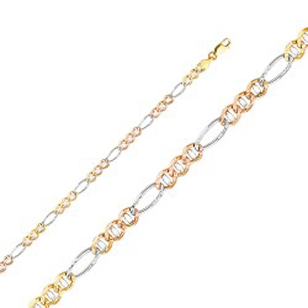 14K Gold with Tri Color 3.9mm Lobster Ficonucci 3? Concave Regular Link Chain With Spring Clasp Closure - silverdepot