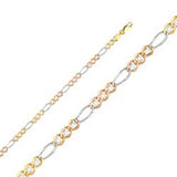 14K Gold with Tri Color 3.9mm Lobster Ficonucci 3? Concave Regular Link Chain With Spring Clasp Closure