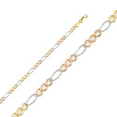 14K Gold with Tri Color 3.9mm Lobster Ficonucci 3+1 Concave Regular Link Chain With Spring Clasp Closure