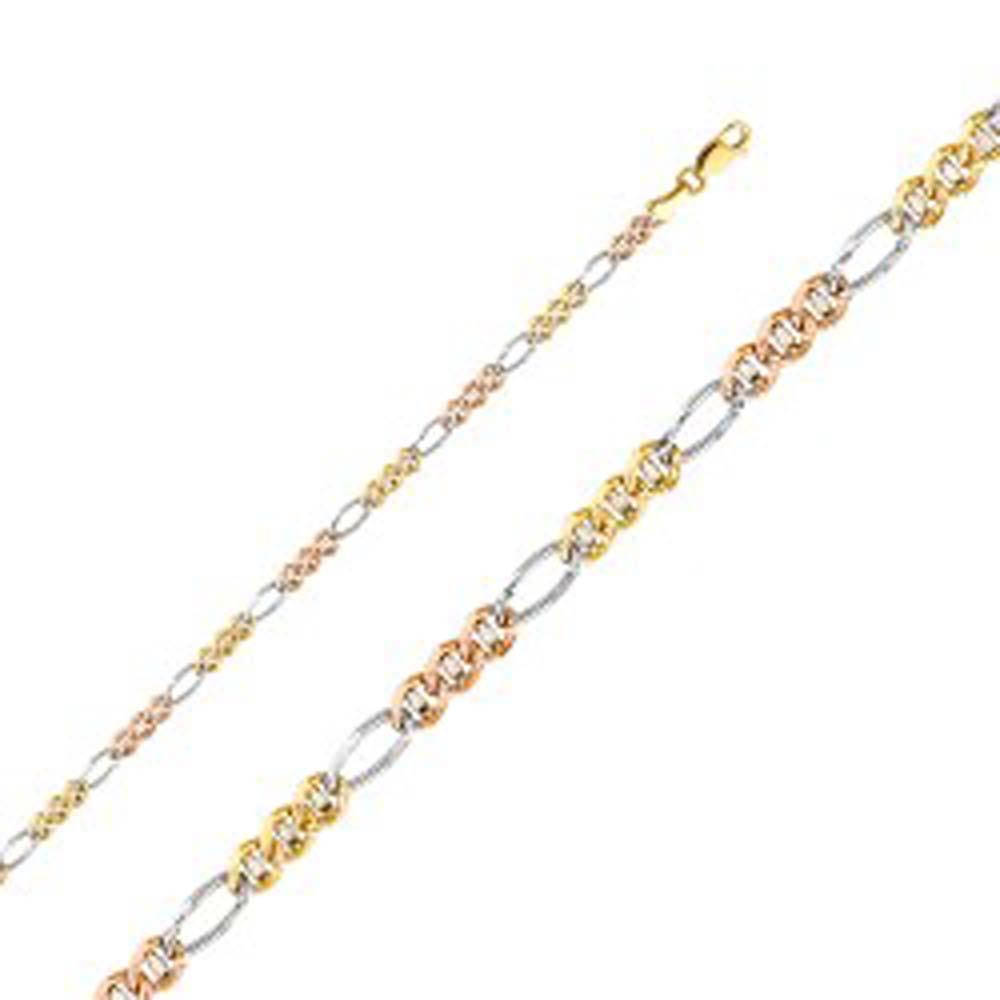 14K Gold with Tri Color 3.1mm Lobster Ficonucci 3 Color Regular Link Chain With Spring Clasp Closure - silverdepot