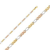 14K Gold with Tri Color 3.1mm Lobster Ficonucci 3 Color Regular Link Chain With Spring Clasp Closure