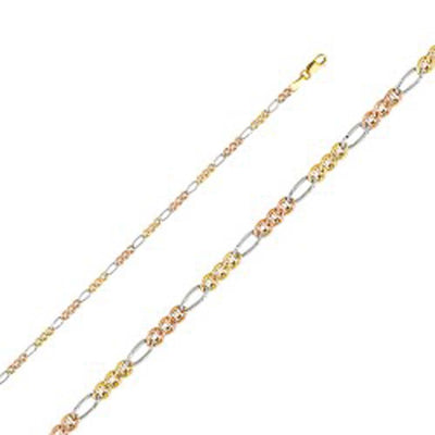 14K Gold with Tri Color 2.5mm Lobster Ficonucci  3 Color Regular Link Chain With Spring Clasp Closure - silverdepot