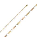 14K Gold with Tri Color 2.5mm Lobster Ficonucci  3 Color Regular Link Chain With Spring Clasp Closure