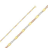 14K Gold with Tri Color 3.7mm Lobster Stamp Figaro 3? 3 Color Regular Chain With Spring Clasp Closure
