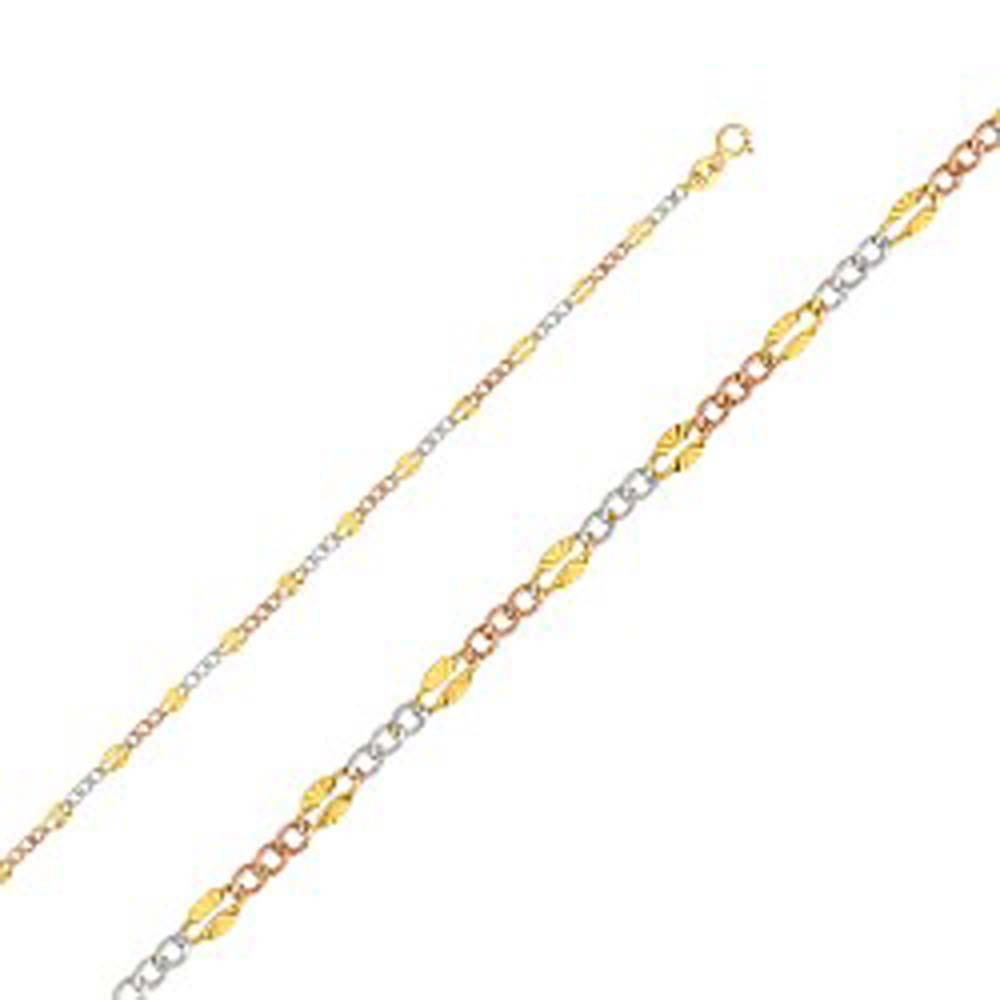 14K Gold with Tri Color 3.2mm Lobster Stamp Figaro 3? 3 Color Regular Chain With Spring Clasp Closure - silverdepot