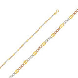 14K Gold with Tri Color 3.2mm Lobster Stamp Figaro 3? 3 Color Regular Chain With Spring Clasp Closure