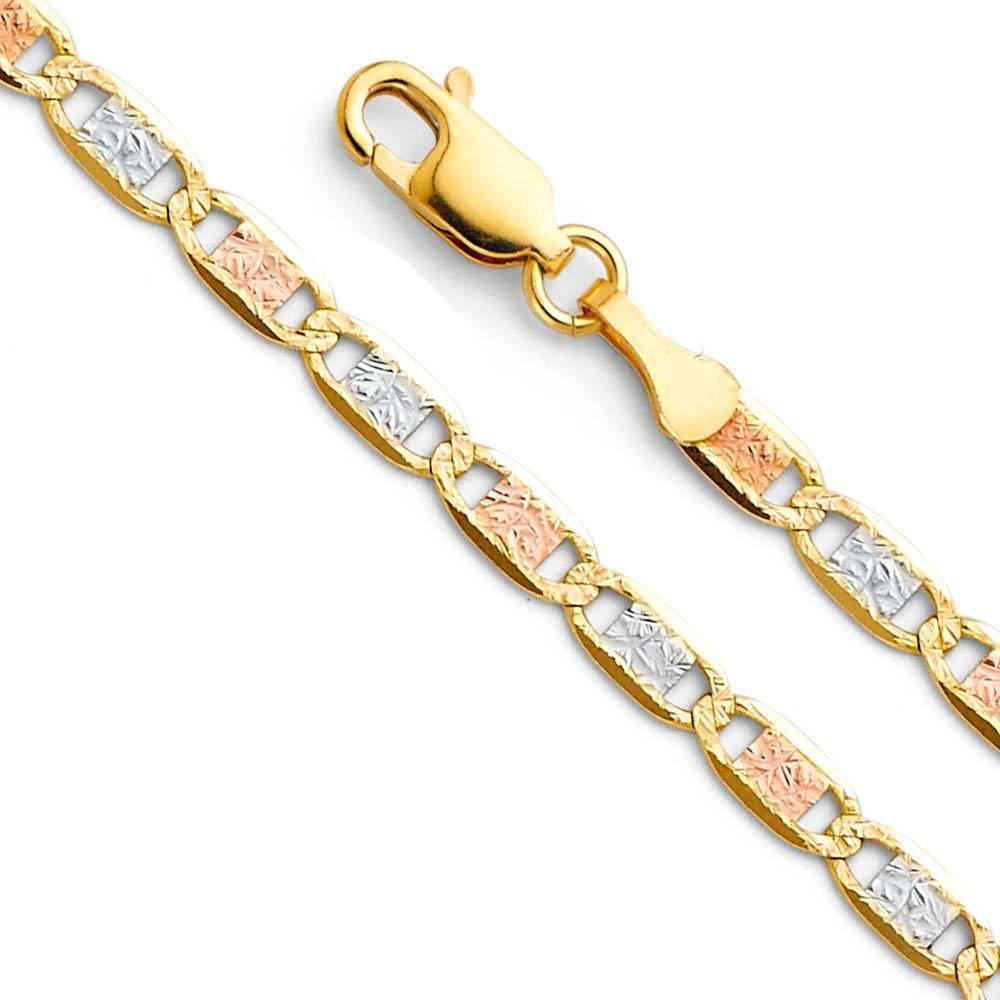 14K Gold 4.2mm Lobster Valentino 3 Color Link Chain With Spring Clasp Closure - silverdepot