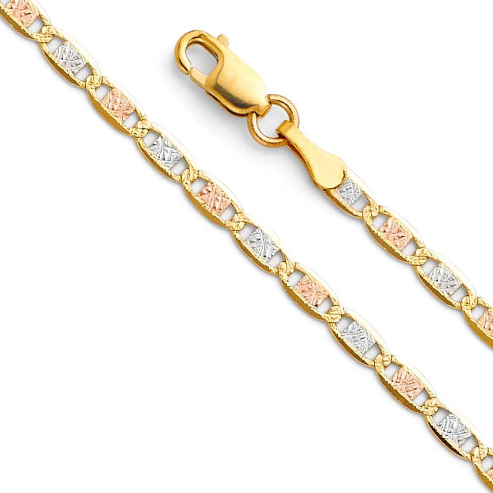 14K Gold 2.6mm Lobster Valentino 3 Color Link Chain With Spring Clasp Closure - silverdepot