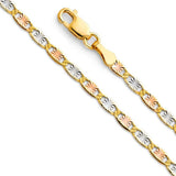 14K Gold 2.6mm Lobster Valentino With Star Diamond Cut 3 Color Link Chain With Spring Clasp Closure