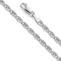 14K White Gold 2.6mm Lobster Valentino Star/Edge Diamond Cut 3 Color Link Chain with Spring Clasp Closure