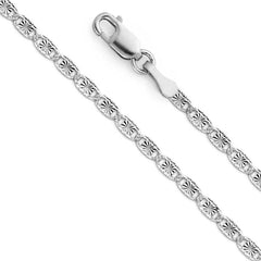 14K White Gold 2.1mm Lobster Valentino With Star/Edge Diamond Cut Link Chain