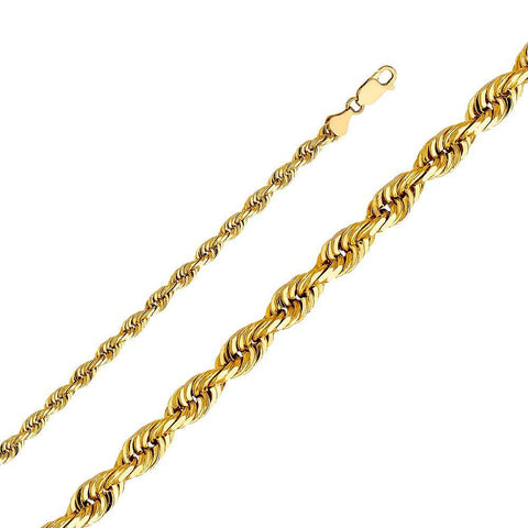 14K Yellow Gold 6mm Lobster Solid Rope Diamond Cut Chain With Spring Clasp Closure