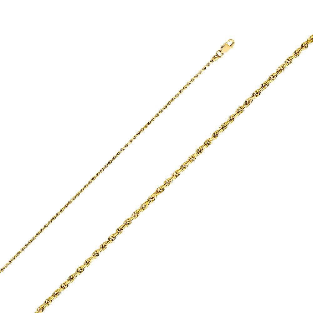 14K Yellow Gold 1.5mm Lobster Solid Rope Diamond Cut Chain With Spring Clasp Closure