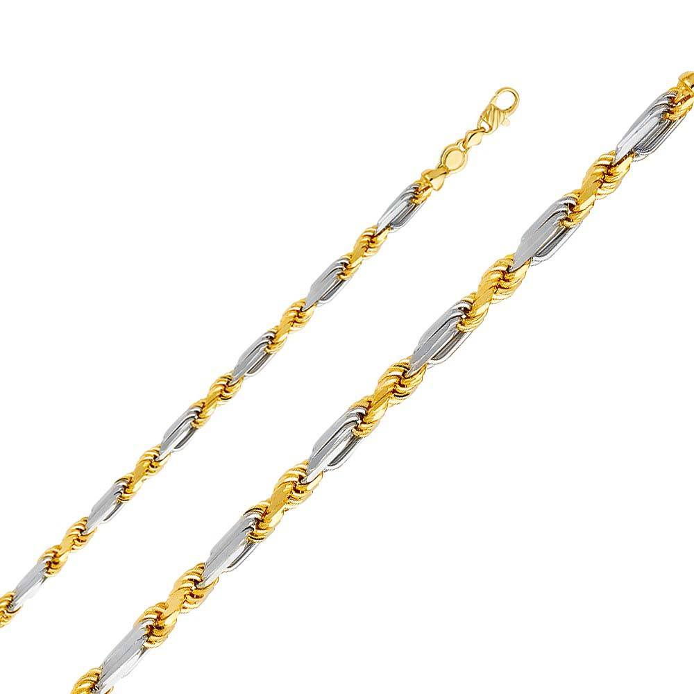 14K Two Tone Gold 6.5mm Lobster Figarope Link Assorted Chain With Spring Clasp Closure