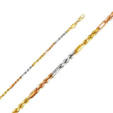 14K Gold 3mm Lobster 3 Color Figarope Link Assorted Chain With Spring Clasp Closure