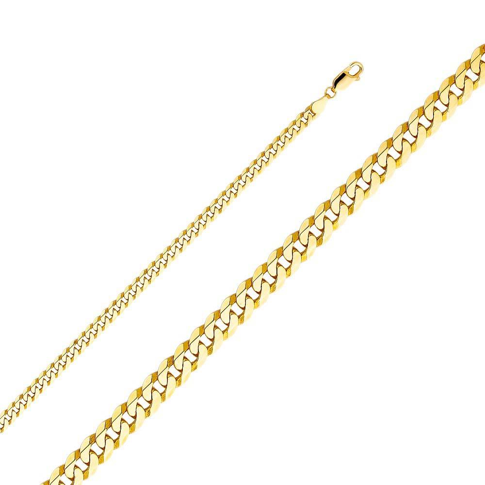 14K Yellow Gold 4.8mm Lobster Flat Cuban Bevelled Link Assorted Chain With Spring Clasp Closure