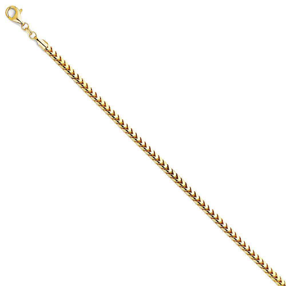 14K Yellow Gold 3.3mm Franco RD Regular Link Chain With Spring Clasp Closure